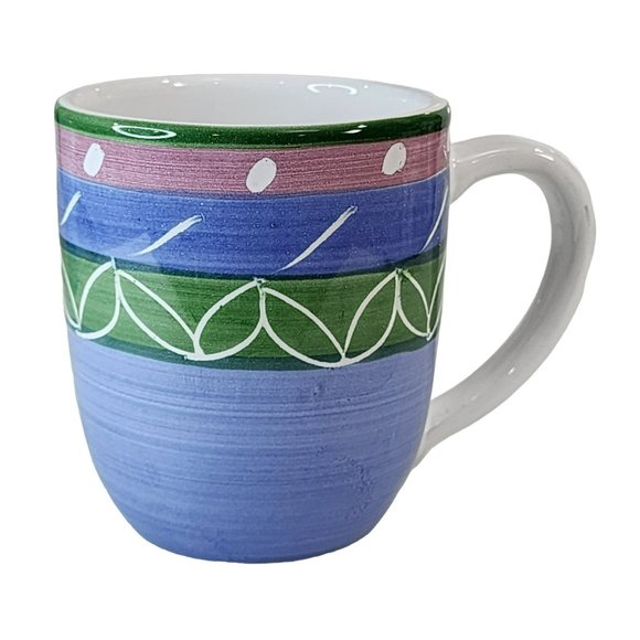 Vintage Pottery Barn Set Of 2 Hand Painted Ceramic Coffee Mug Made in Italy - Picture 10 of 16